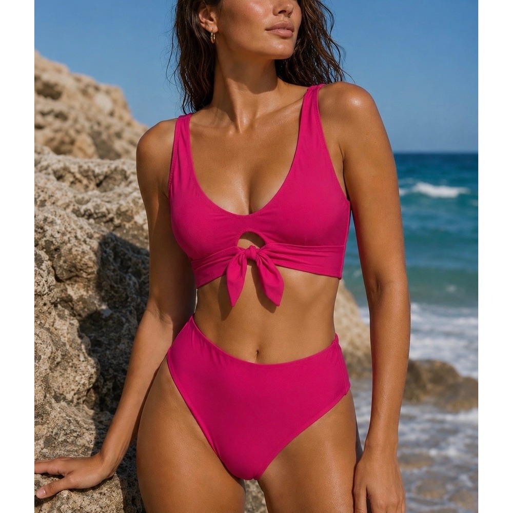 ROBIN PICCONE Rose Ava Bikini‎ Set Over Shoulder Top & High Waisted Bottom